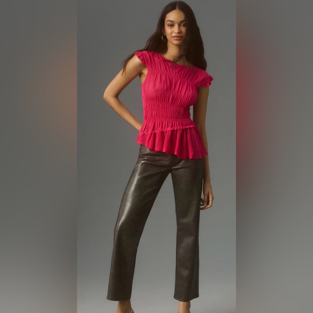 NWT Anthropologie Sheer Smocked Ruffled Asymmetrical Sweater Tank - Size Small